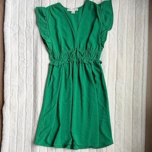 💚Women’s Kelly Green Ruffle Sleeve Mini Dress